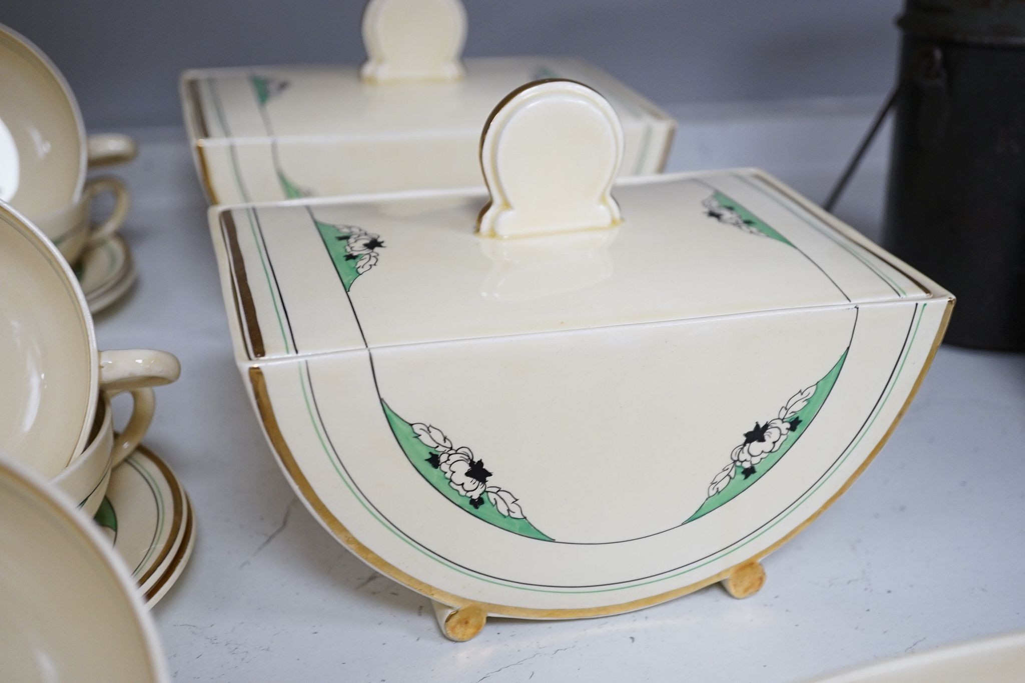 A Clarice Cliff Biarritz thirty-four piece soup set
